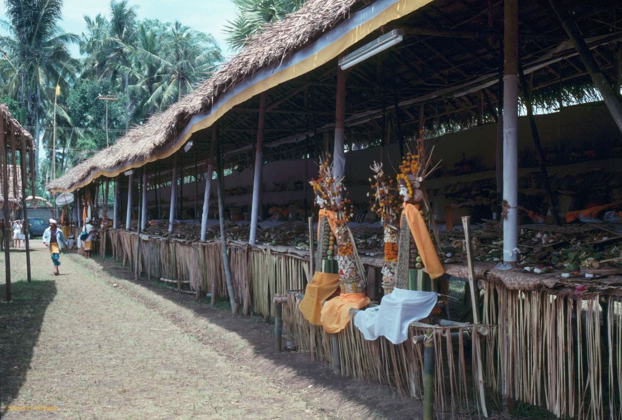 Java Bali 1989-148 Bali préparation des offrandes pour une crémation 