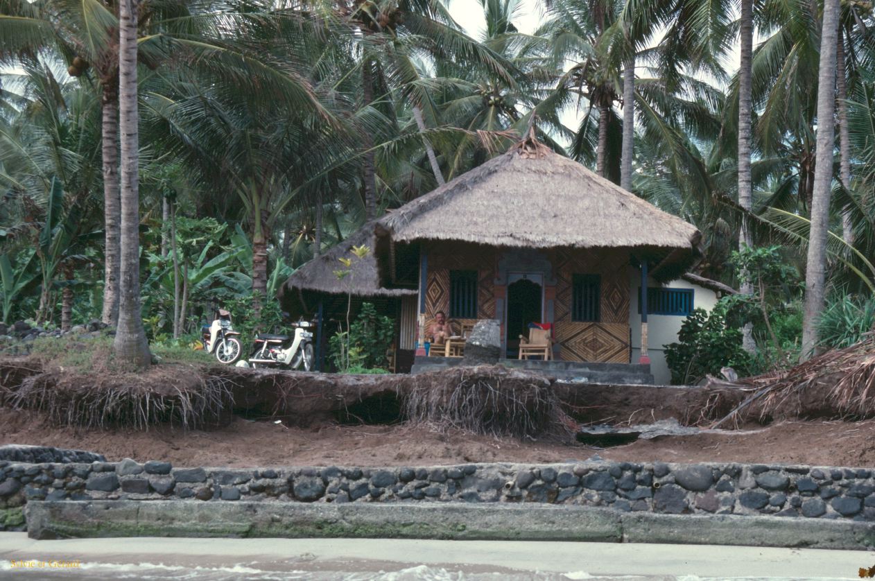 Java Bali 1989-094 Bali notre paillote a Candisasa avec Bilou