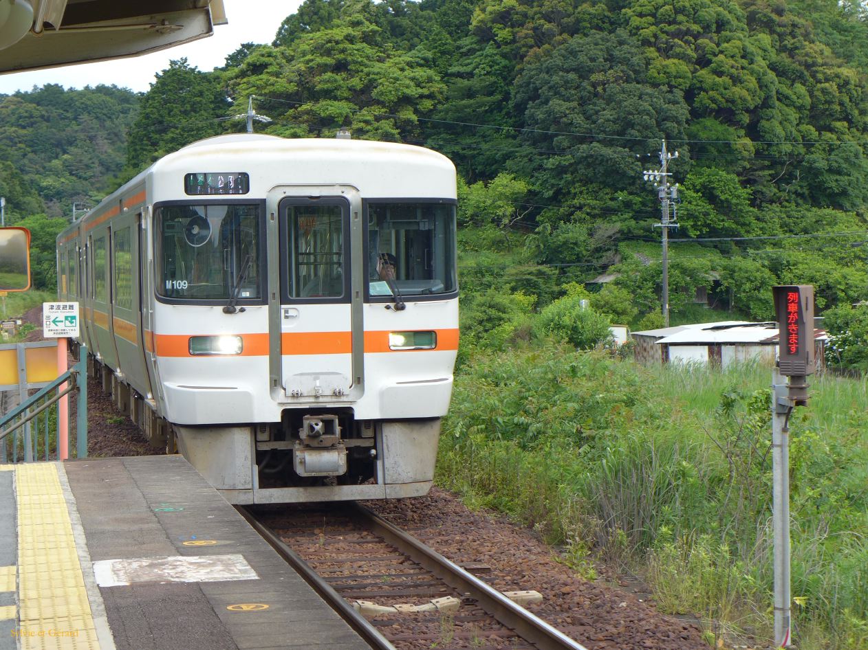 E Futaminoura le train entre en gare